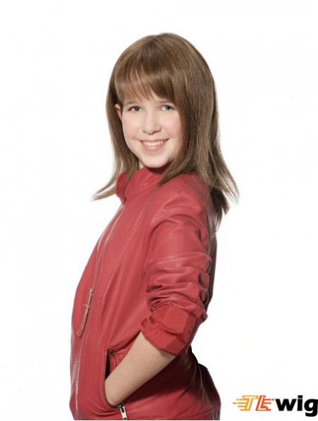 Straight Long Brown Synthetic 100% Hand-tied Kids Wigs