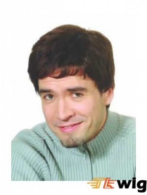 Brown Capless Straight Synthetic Short Mens Costume Wigs