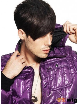 Remy Human Capless Short Straight Mens Hair Wigs