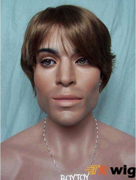 Capless Synthetic Brown Short Straight Wigs For Mans
