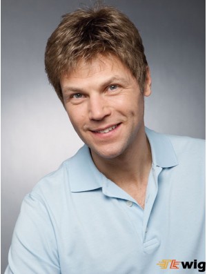 Remy Human 100% Hand Tied Brown Straight Men's Hair Wig