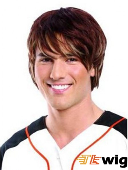 Lace Front Auburn Remy Human Short Straight Mans Wigs