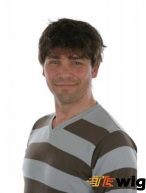 Remy Human Capless Brown Straight Short Permanent Hair Wigs For Men