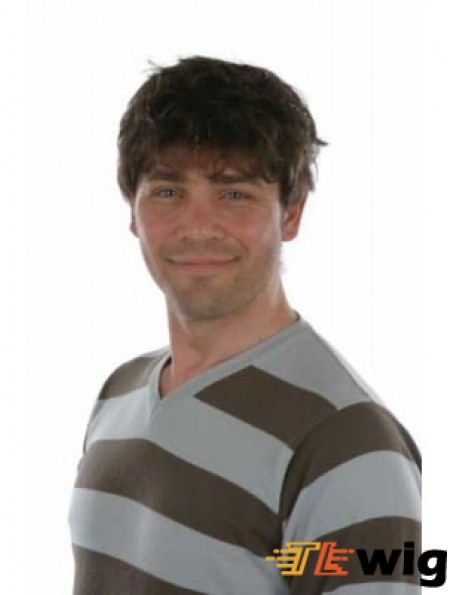 Remy Human Capless Brown Straight Short Permanent Hair Wigs For Men