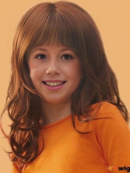 Curly Long Auburn Synthetic Lace Front Kids Wigs
