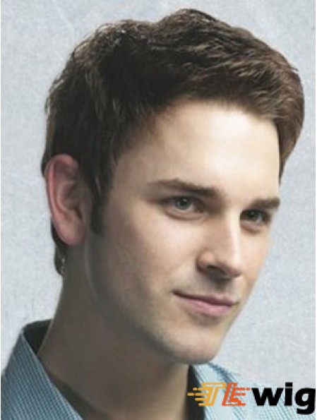 Brown Capless Synthetic Short Wavy Mens Hair Wigs UK