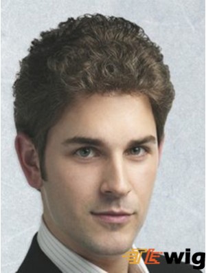 Brown Synthetic Full Lace Short Curly Wigs For Men