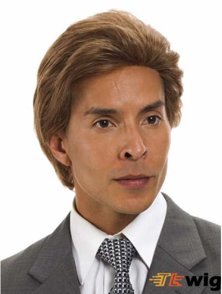 Straight Brown Remy Human Short Men's Monofilament Human Hair