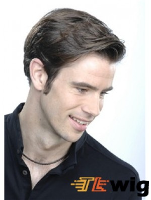 Straight Short 100% Hand Tied Brown Lace Wigs For Men