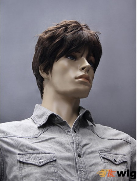 Synthetic Capless 5 inch Brown Short Straight Mens Wigs