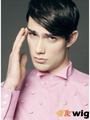 Lace Front Remy Human Short Straight Man Black Wig