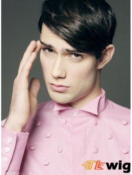 Lace Front Remy Human Short Straight Man Black Wig