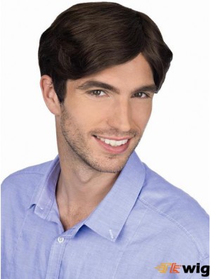 Brown Straight Remy Human 100% Hand Tied Professional Wig For Men
