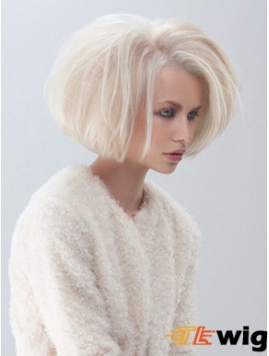 Fashion Medium Bob Wigs Platinum Color Straight Style Chin Length
