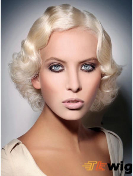 Lace Front Layered Chin Length Wavy 10 inch Platinum Blonde Fashionable Fashion Wigs