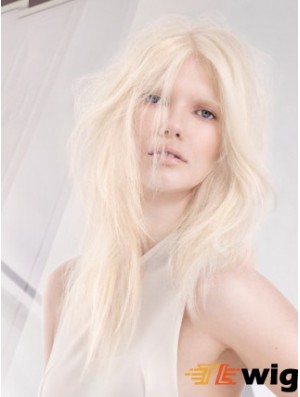 Lace Front Without Bangs Long Straight 18 inch Platinum Blonde Soft Fashion Wigs