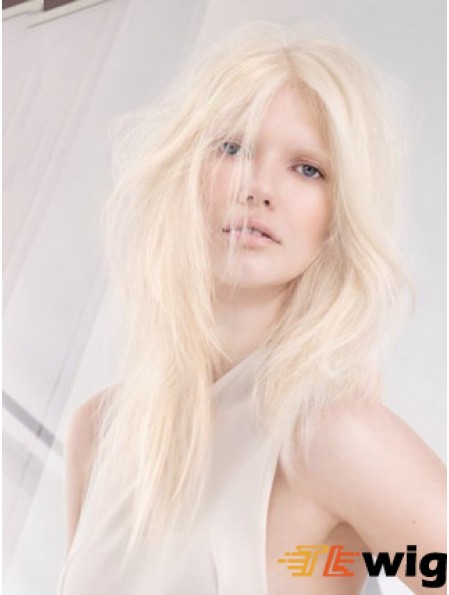 Lace Front Without Bangs Long Straight 18 inch Platinum Blonde Soft Fashion Wigs