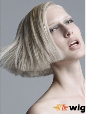 Capless Grey Chin Length Straight 10 inch Platinum Blonde Popular Fashion Wigs