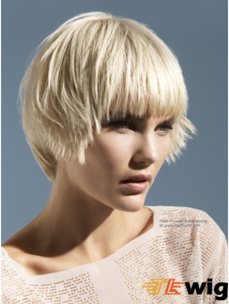 Monofilament Boycuts Short Straight 10 inch Platinum Blonde Convenient Fashion Wigs