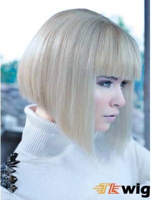 Lace Front Bobs Chin Length Straight 12 inch Platinum Blonde No-Fuss Fashion Wigs