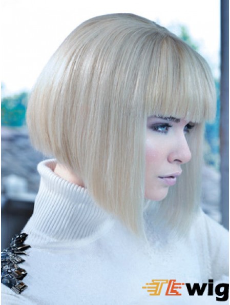 Lace Front Bobs Chin Length Straight 12 inch Platinum Blonde No-Fuss Fashion Wigs