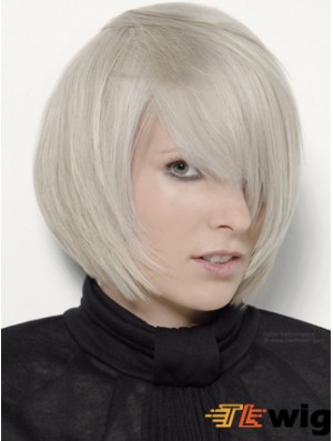 Capless Grey Chin Length Straight 12 inch Platinum Blonde Stylish Fashion Wigs