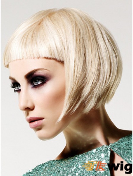 Monofilament Bobs Short Straight 10 inch Platinum Blonde Hairstyles Fashion Wigs