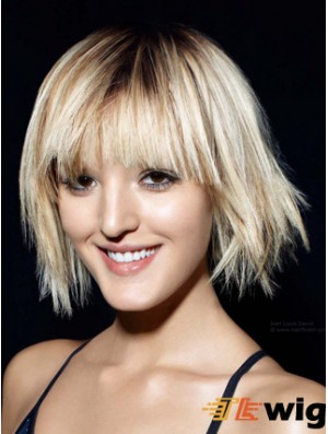 Monofilament Bobs Chin Length Straight 12 inch Blonde Fashionable Fashion Wigs