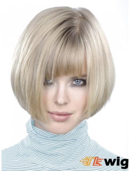 Monofilament Bobs Short Straight 10 inch Platinum Blonde Style Fashion Wigs