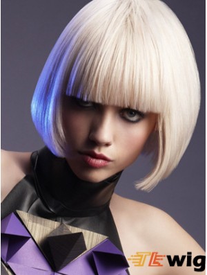 Capless Bobs Chin Length Straight 10 inch Platinum Blonde Best Fashion Wigs