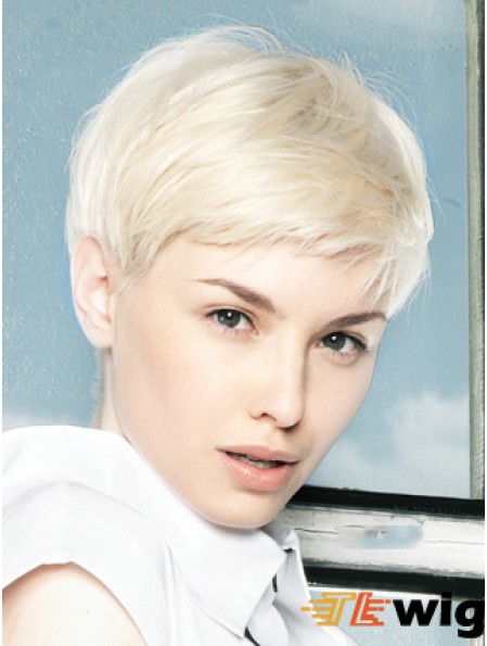 Lace Front Wig Platinum Color Short Length Straight Style Boycuts