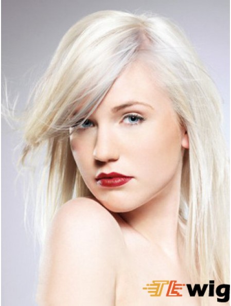 Capless With Bangs Long Straight 16 inch Platinum Blonde Convenient Fashion Wigs