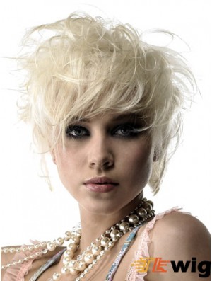 Lace Front Boycuts Short Wavy 8 inch Platinum Blonde Durable Fashion Wigs