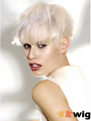 Monofilament Boycuts Short Straight 8 inch Platinum Blonde Ideal Fashion Wigs