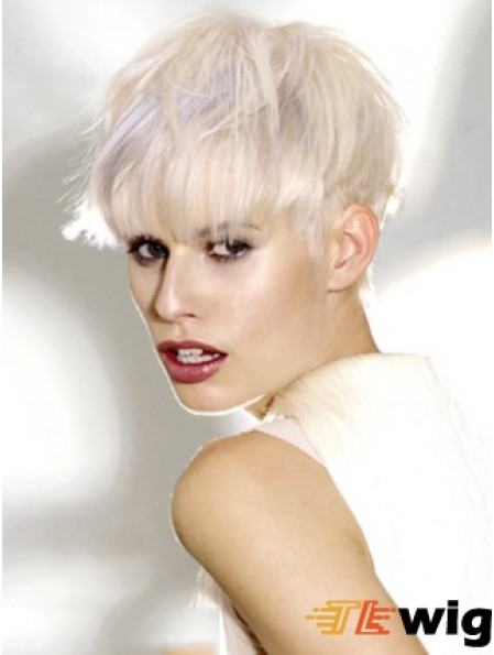 Monofilament Boycuts Short Straight 8 inch Platinum Blonde Ideal Fashion Wigs