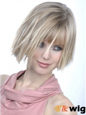 Monofilament Bobs Chin Length Straight 10 inch Platinum Blonde Good Fashion Wigs