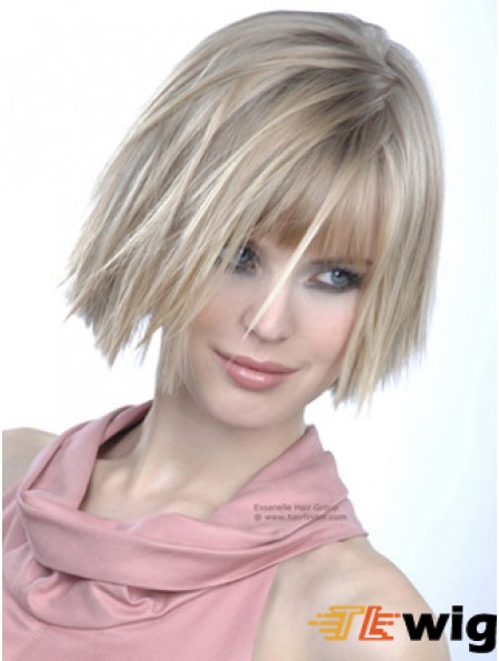 Monofilament Bobs Chin Length Straight 10 inch Platinum Blonde Good Fashion Wigs