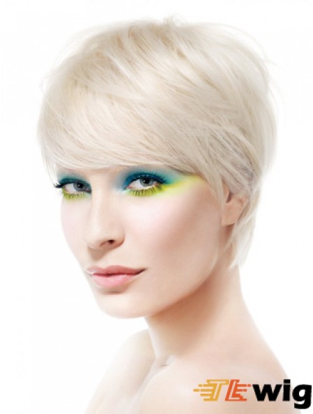 Lace Front Boycuts Short Straight 8 inch Platinum Blonde Soft Fashion Wigs