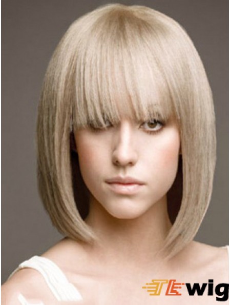 Full Lace Bobs Chin Length Straight 12 inch Platinum Blonde Beautiful Fashion Wigs