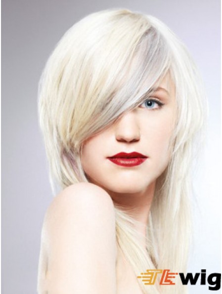 Lace Front With Bangs Long Straight 16 inch Platinum Blonde Fashionable Fashion Wigs