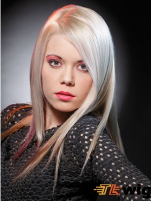 Lace Front Without Bangs Long Straight 16 inch Platinum Blonde Good Fashion Wigs