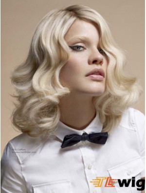 Full Lace Without Bangs Shoulder Length Wavy 14 inch Platinum Blonde Top Fashion Wigs