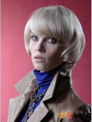 Monofilament Bobs Short Straight 12 inch Platinum Blonde No-Fuss Fashion Wigs