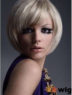Capless Bobs Chin Length Straight 10 inch Platinum Blonde Flexibility Fashion Wigs
