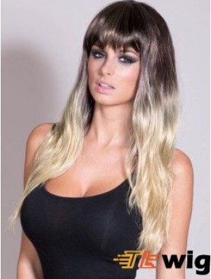 Flexibility Ombre/2 Tone Long Straight With Bangs 24 inch Human Lace Wigs