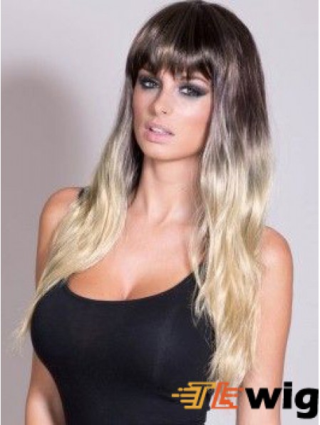 Flexibility Ombre/2 Tone Long Straight With Bangs 24 inch Human Lace Wigs