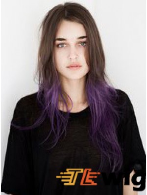 Designed Ombre/2 Tone Long Wavy Without Bangs 24 inch Human Lace Wigs