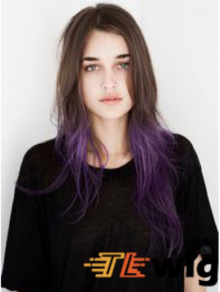 Designed Ombre/2 Tone Long Wavy Without Bangs 24 inch Human Lace Wigs
