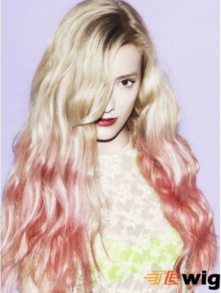 Cheap Ombre/2 Tone Long Wavy With Bangs 26 inch Human Lace Wigs