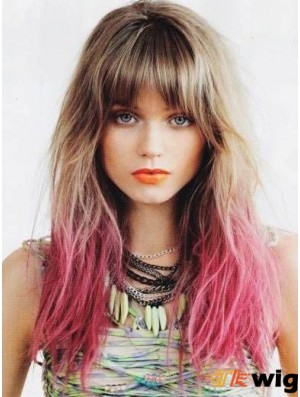 Perfect Ombre/2 Tone Long Straight With Bangs 22 inch Human Lace Wigs